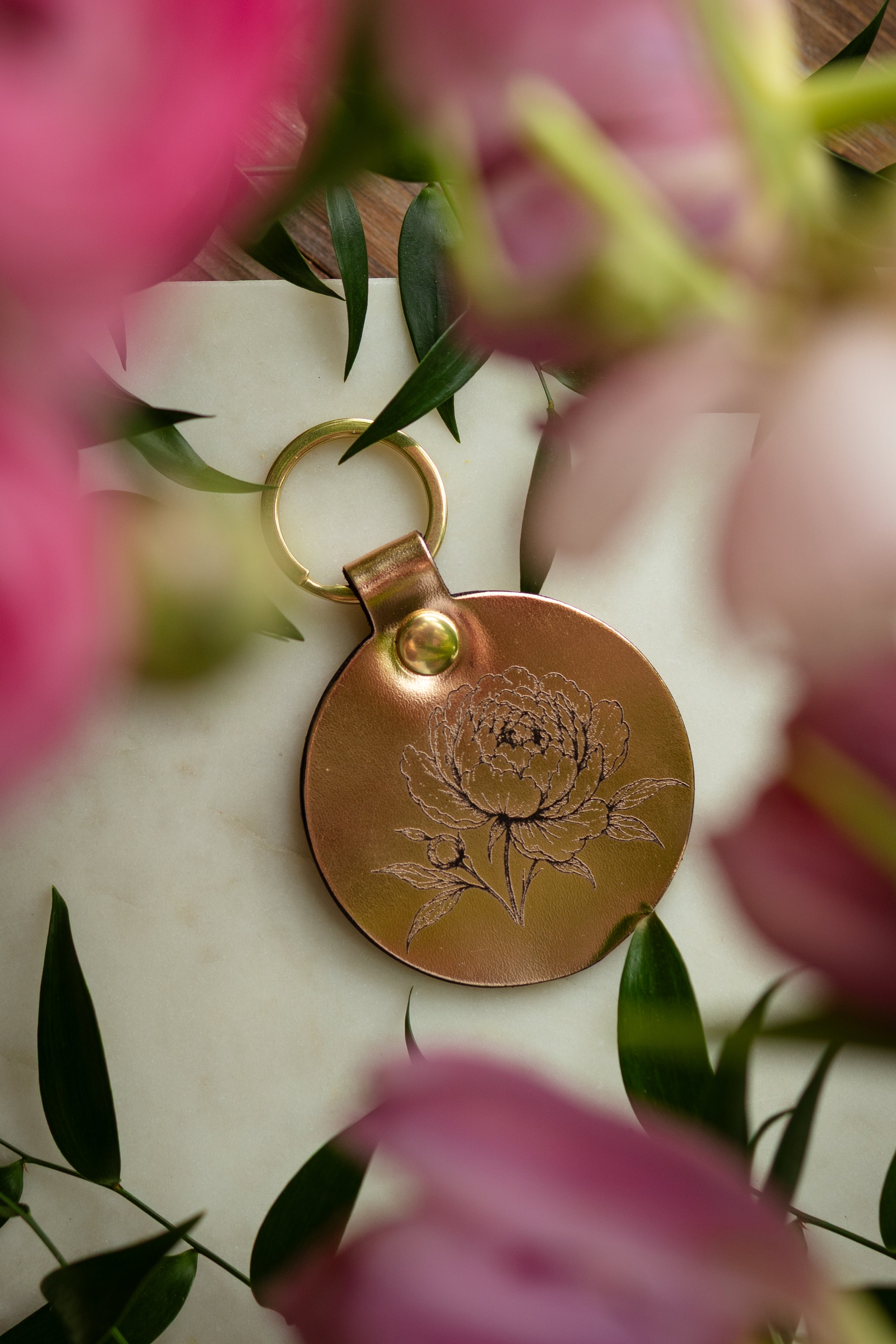 Where love Blooms: The Peony Collection Circle Keychain